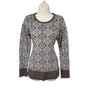 Vintage Maurices Women Thermal Top Y2K 90s Geometric Artsy Slim USA Siz M Brown